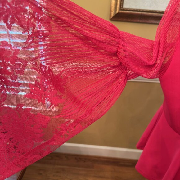 Hot Pink Top Lace Sleeves Top - Picture 5 of 6